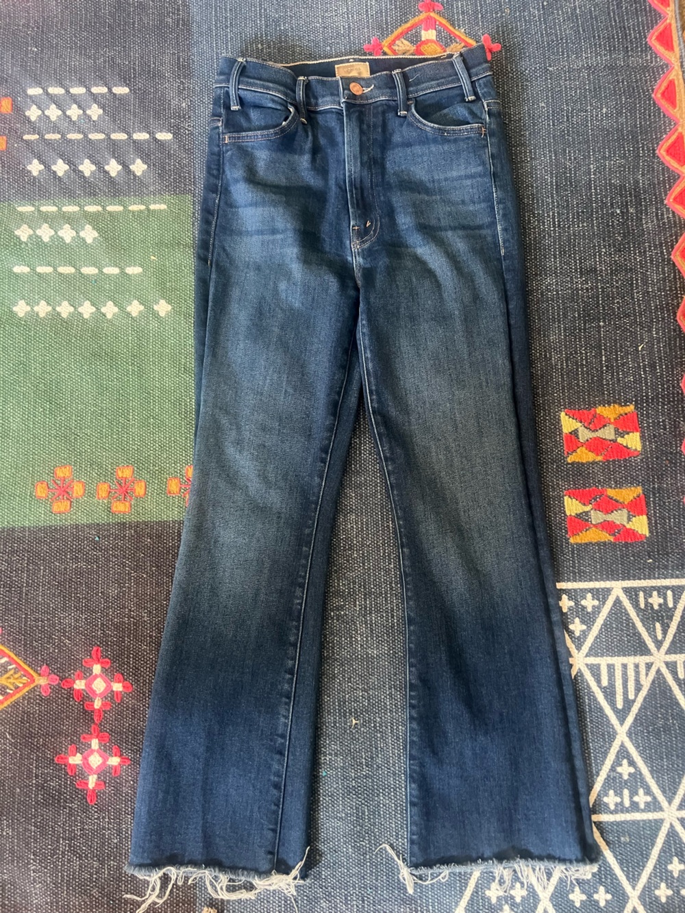 MOTHER The Hustler Ankle Fray Jeans Dark Wash High Rise Bootcut Size 25